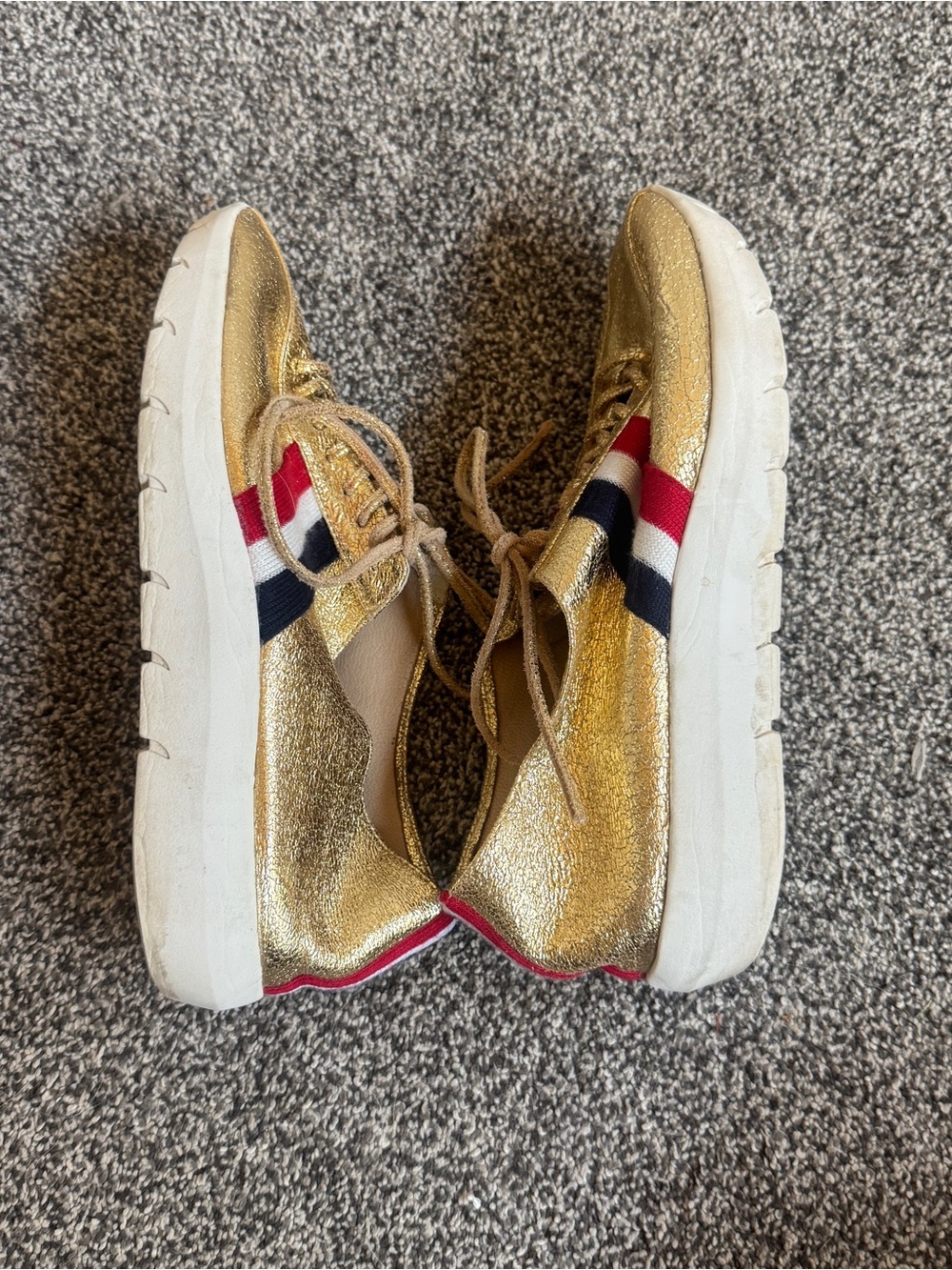 Jeffrey Campbell Motion 2 Gold Metallic Leather Sneakers Stripe Shoes Women’s 8 - Picture 8 of 11